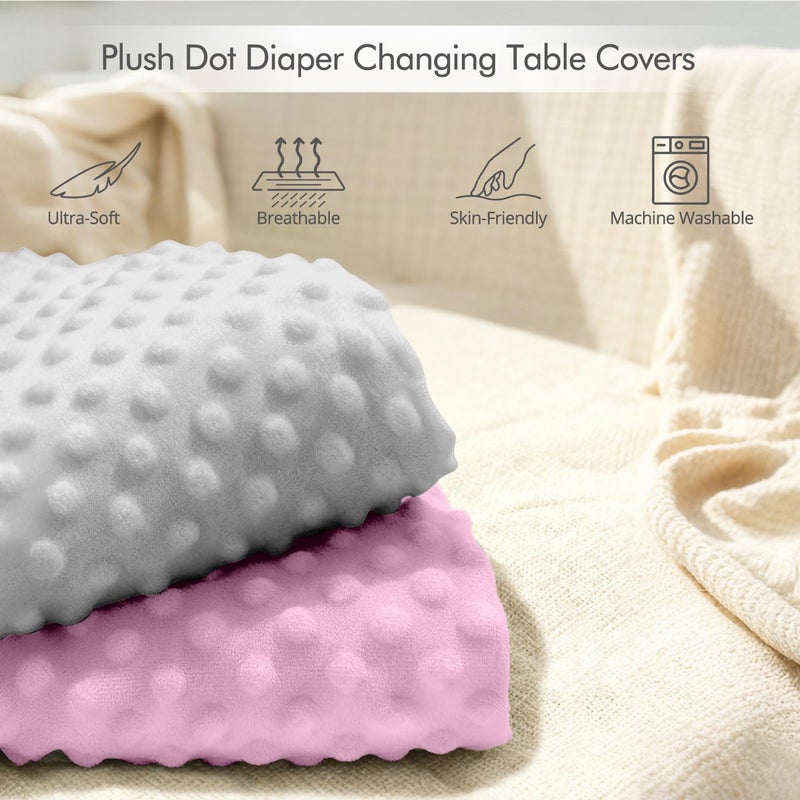 JVEOO 2 Pack Baby Changing Pad Covers, Super Soft Plush Dot Diaper Changing Table Covers Fit 32x16 Inch Changing Table Pad for Baby Boys & Girls - Image 2